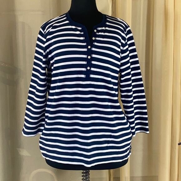 Karen Scott Women Blouse Stripes Size ML - Picture 2 of 10